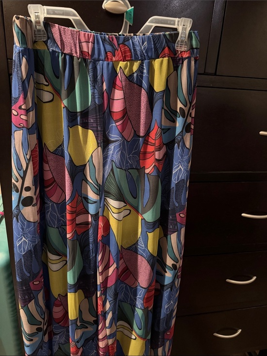 Isle Pants - Wide Leg Maxi pants with Abstract Leaf Print - Multi